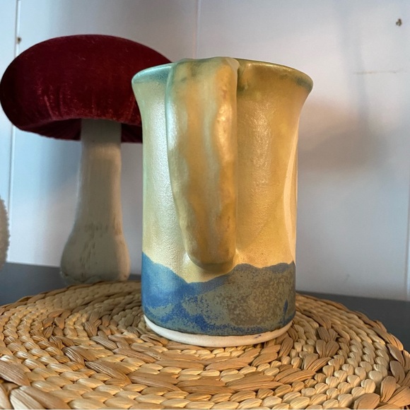 Vintage Hugh Crosby Pottery Mug Handmade Flower Tulip Blue Green Nova Scotia Art - Picture 7 of 13